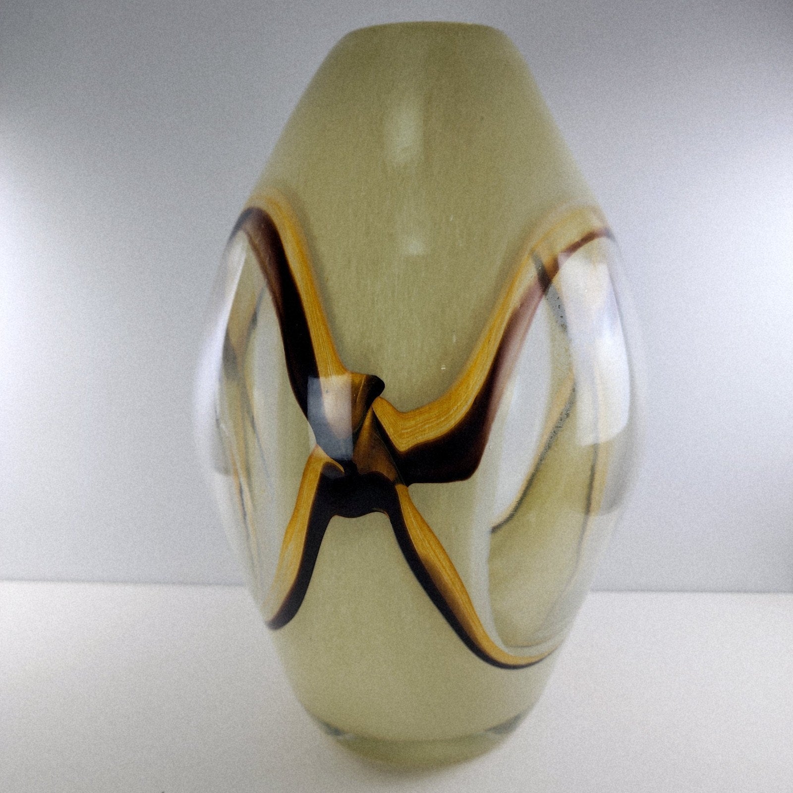 12" Eastern Tan Window Glass Vase Vintage Hand Blown