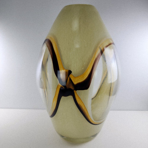 12" Eastern Tan Window Glass Vase Vintage Hand Blown