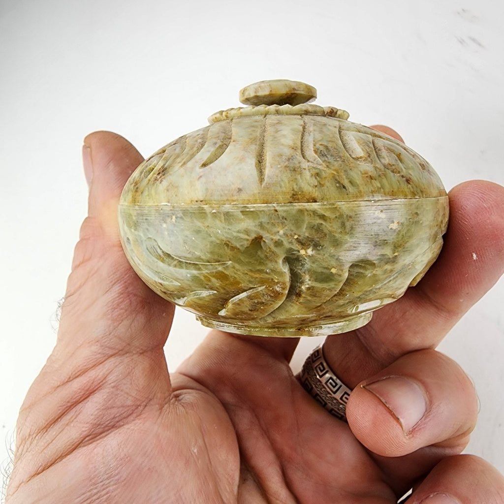 Soapstone Lidded Container Hand Carved Vintage Trinket Box Container