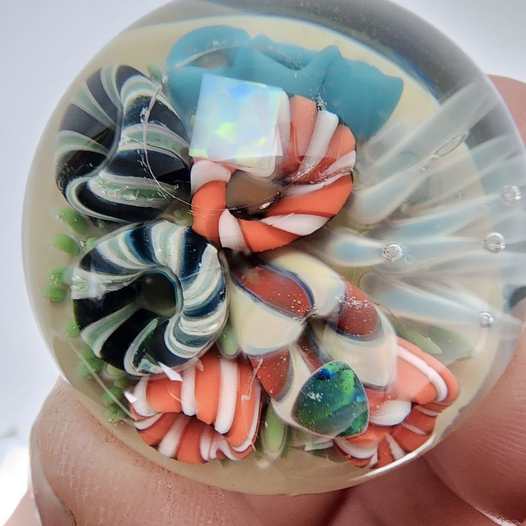 Keys Glass 32mm Coral Reef Marble with Opal Accents Signed 2014 Boro