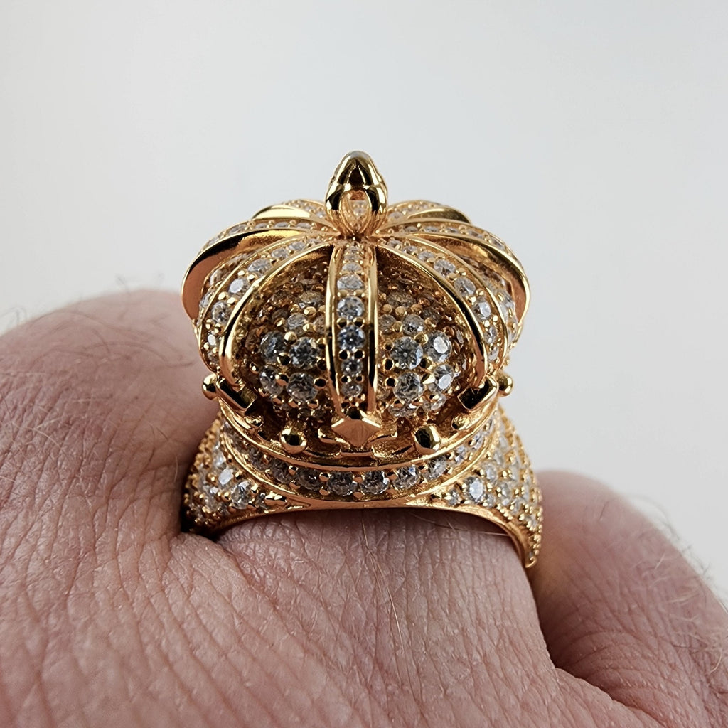 Moissanite Crown Sterling Silver 925 Ring Size 12 Gold Finish New 20g Iced Out