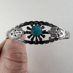 Fred Harvey Era Turquoise Stamped Thunderbird Bracelet in Sterling Silver 925