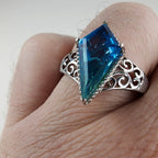 Blue Tourmaline Indicolite Ring Size 9 in Sterling Silver 925 Art Deco Revival