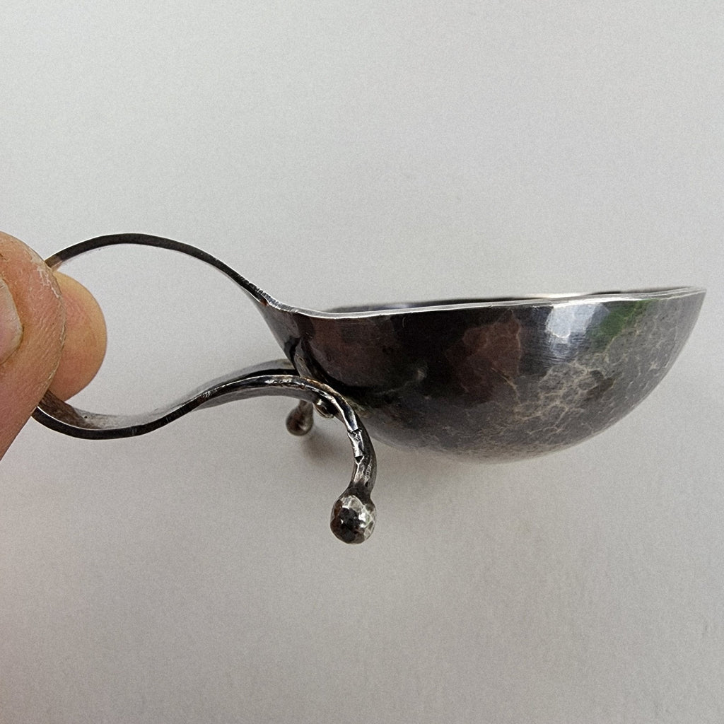 Georg Jensen Style Hand Hammered Salt Cellar with Spoon Sterling Silver 925
