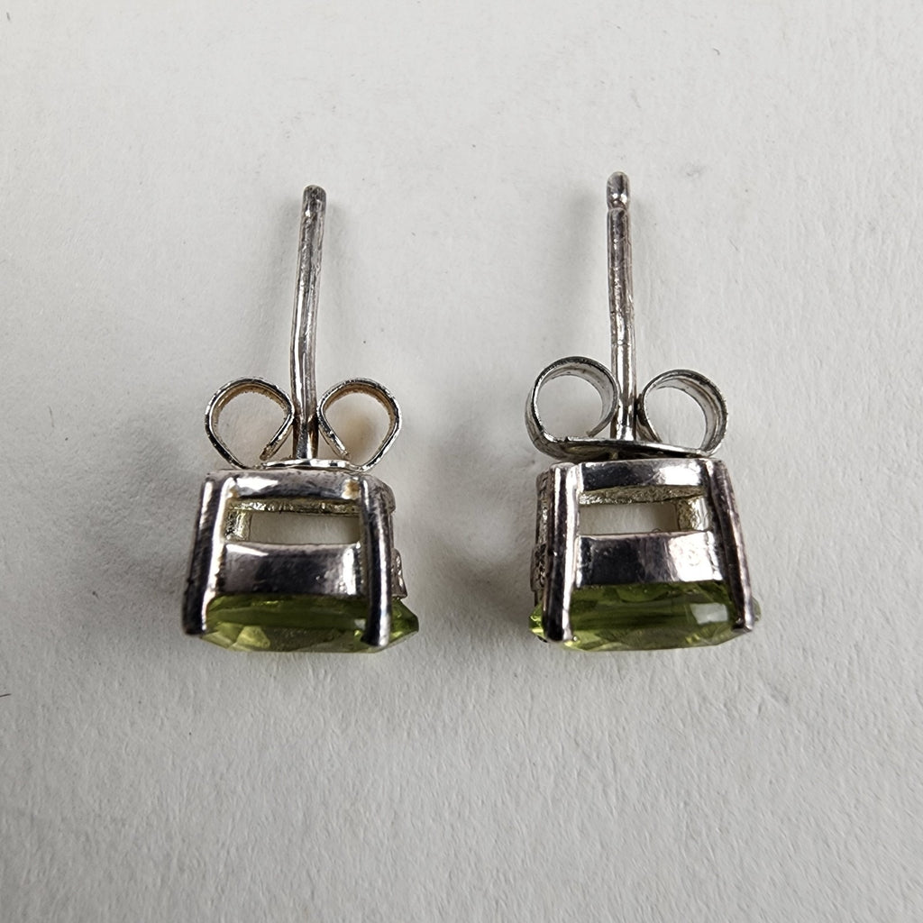Oval Peridot Birthstone Sterling Silver 925 Stud Earrings Vintage Gemstone