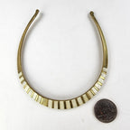 Vintage Mother of Pearl Inlay Brass Choker Collar Necklace Vintage