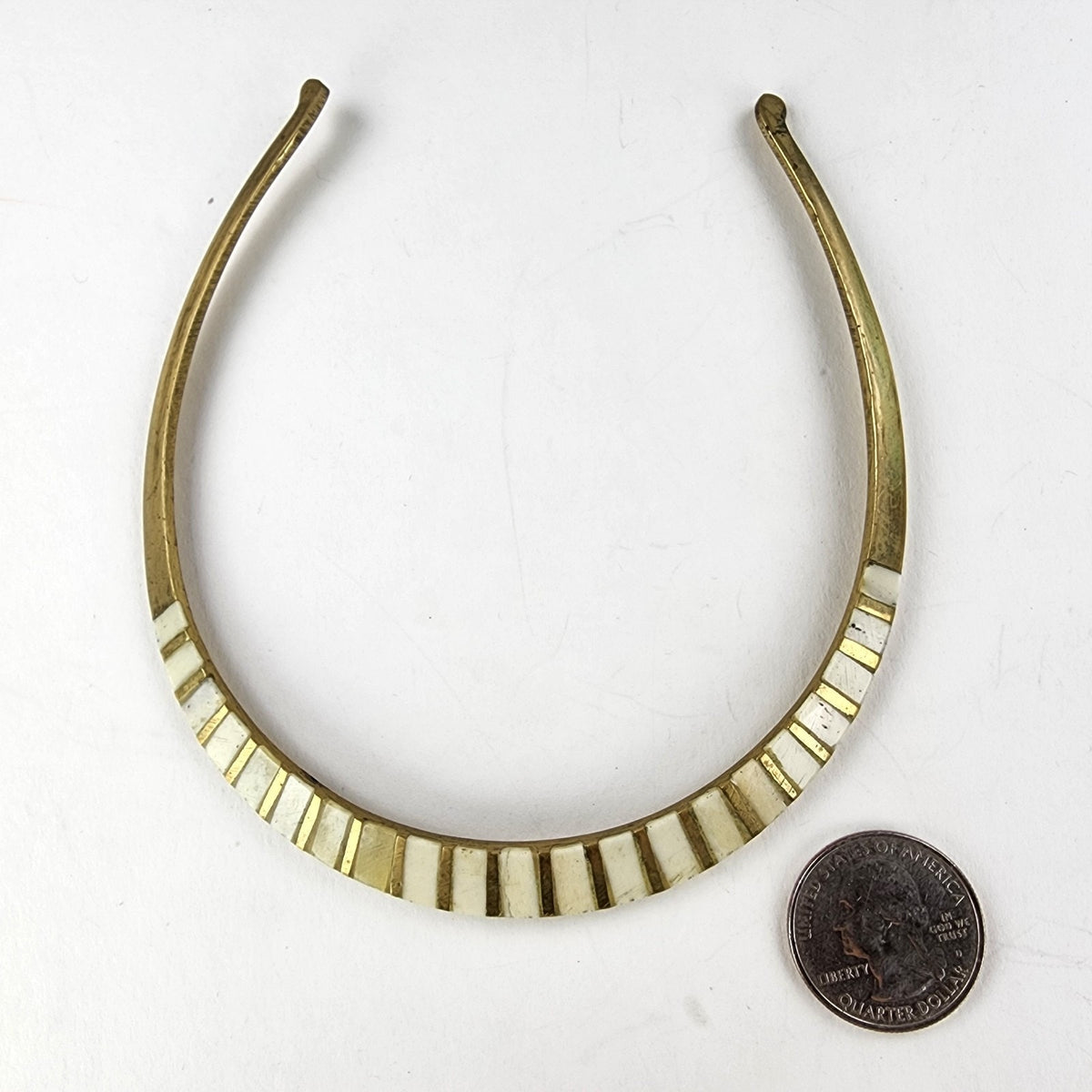 Vintage Mother of Pearl Inlay Brass Choker Collar Necklace Vintage