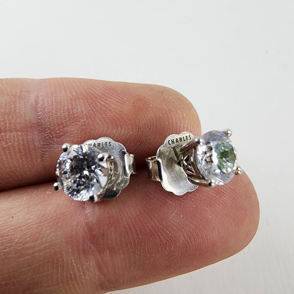 Charles Winston CZ Sterling Silver 925 Stud Earrings Vintage Designer