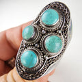 Howlite Turquoise Shield Ring Size 10 Sterling Silver 925 Vintage Bohemian