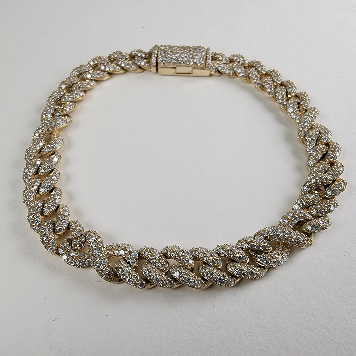 8 1/2" Cuban Crossover 8mm Bracelet in Gold Over Sterling Silver 925 Iced Out 29g