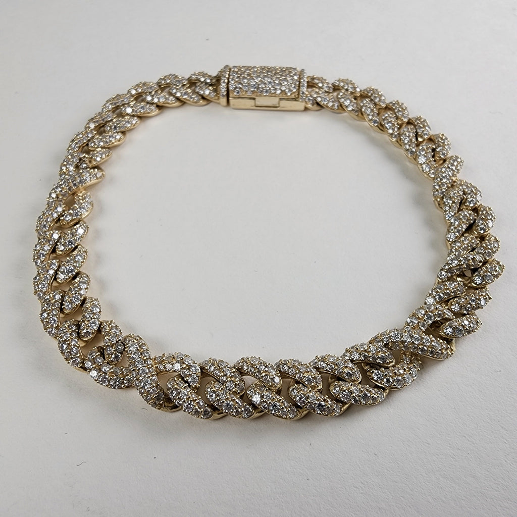 8 1/2" Moissanite Cuban Crossover 8mm Bracelet Gold Over Sterling Silver 925 29g
