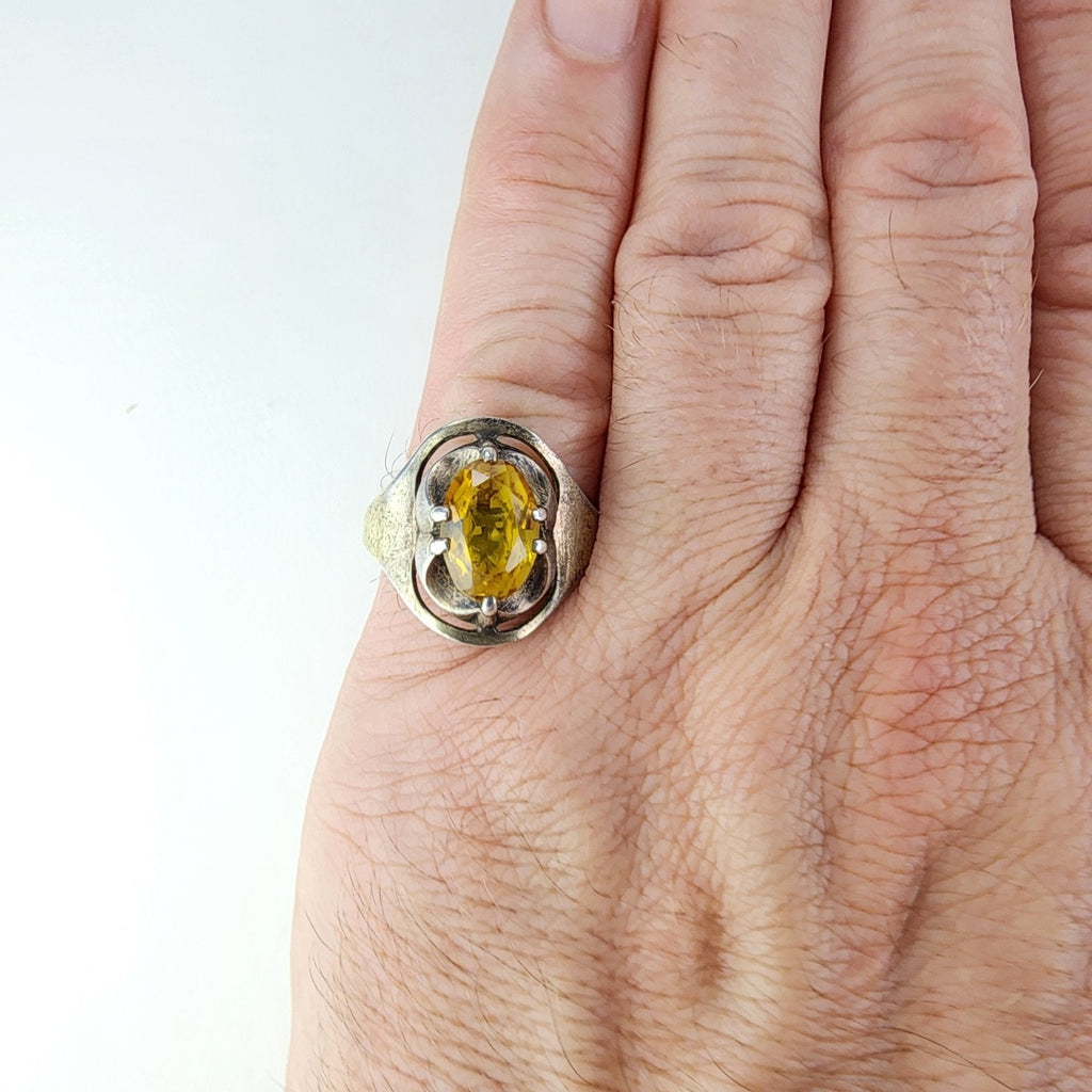 Yellow Sapphire Modernist Soviet Ring Size 10 1/4 Sterling Silver 875 Vintage