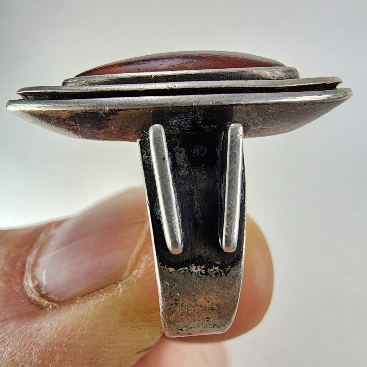 Baltic Amber Modernist Shadowbox Russian Ring Size 8 Sterling Silver 835 Vintage