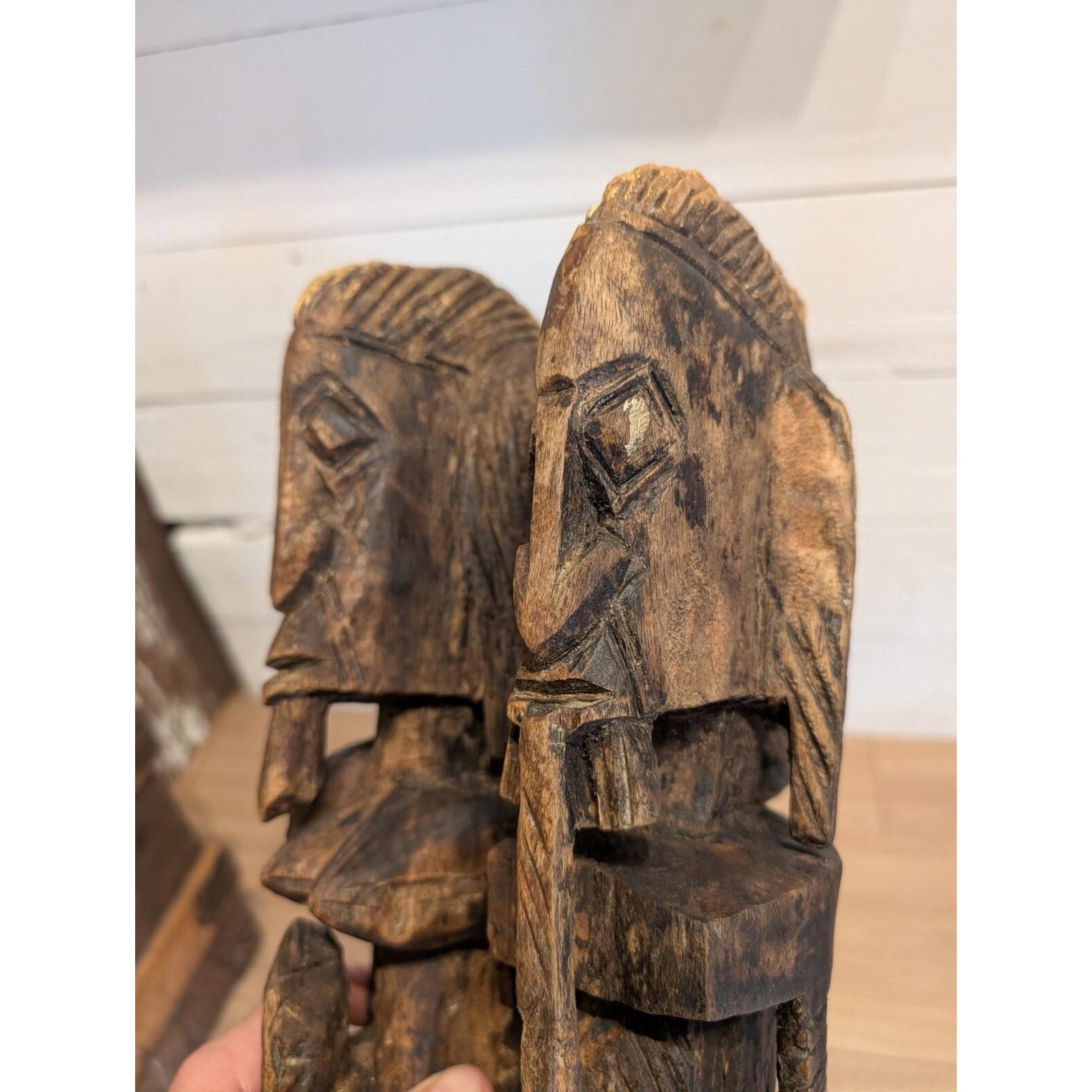 African DOGON Marriage Statue Wood Carved Couple and Children Figure 21"