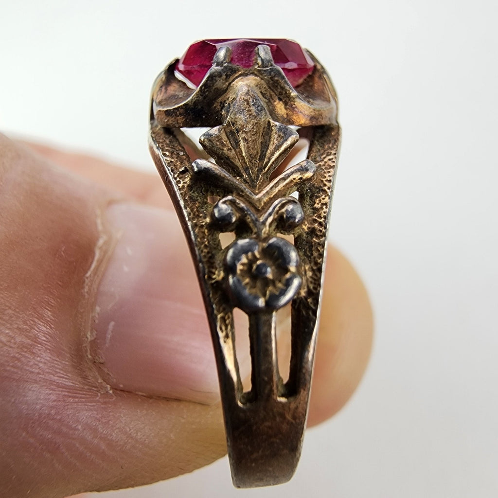 Pink Sapphire Russian Ring Size 9 1/2 Sterling Silver 875 Vintage Gold Finish