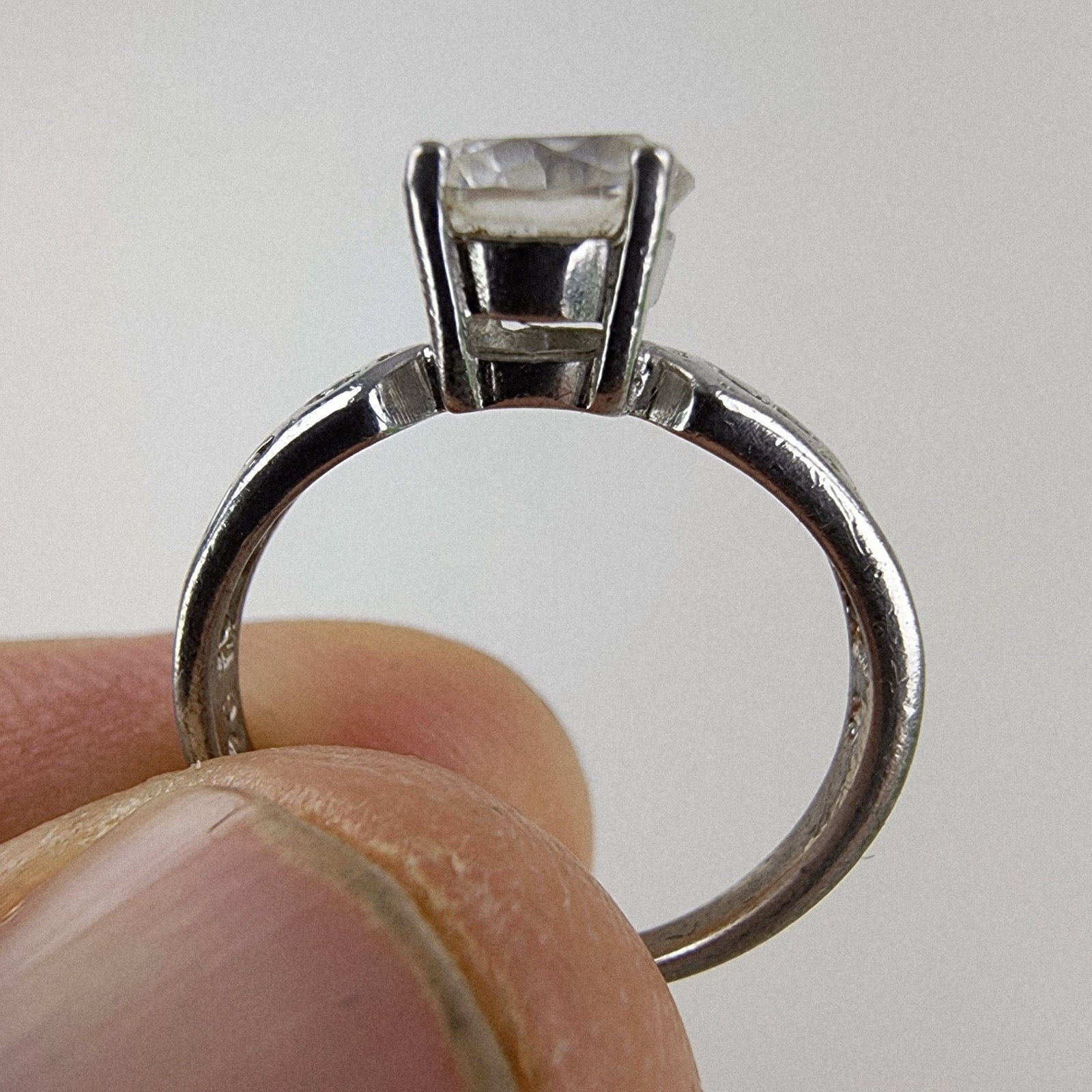 Solitaire Filigree Scrollwork Ring Size 8 Sterling Silver 925 Vintage