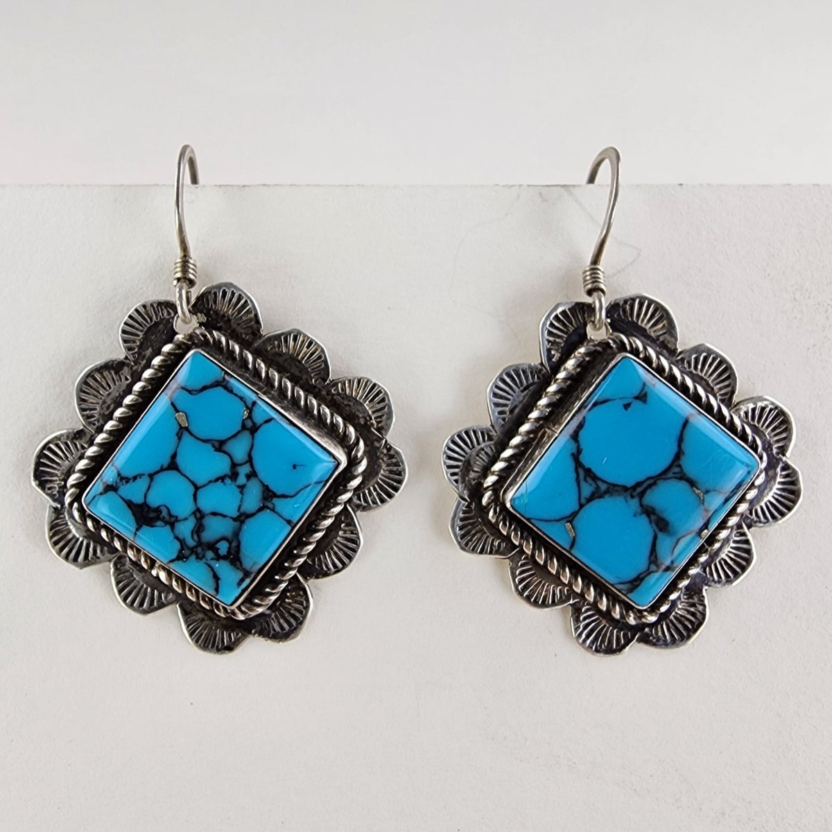 Spiderweb Turquoise Stamped Native Earrings Sterling Silver 925 Vintage