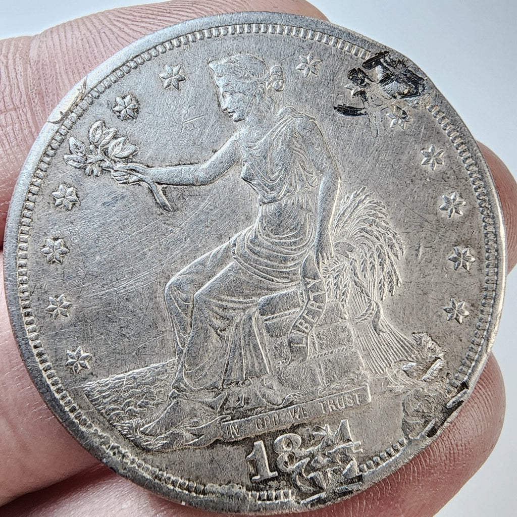 1874 S Chopmarked Trade Dollar US $1 San Francisco Chinese