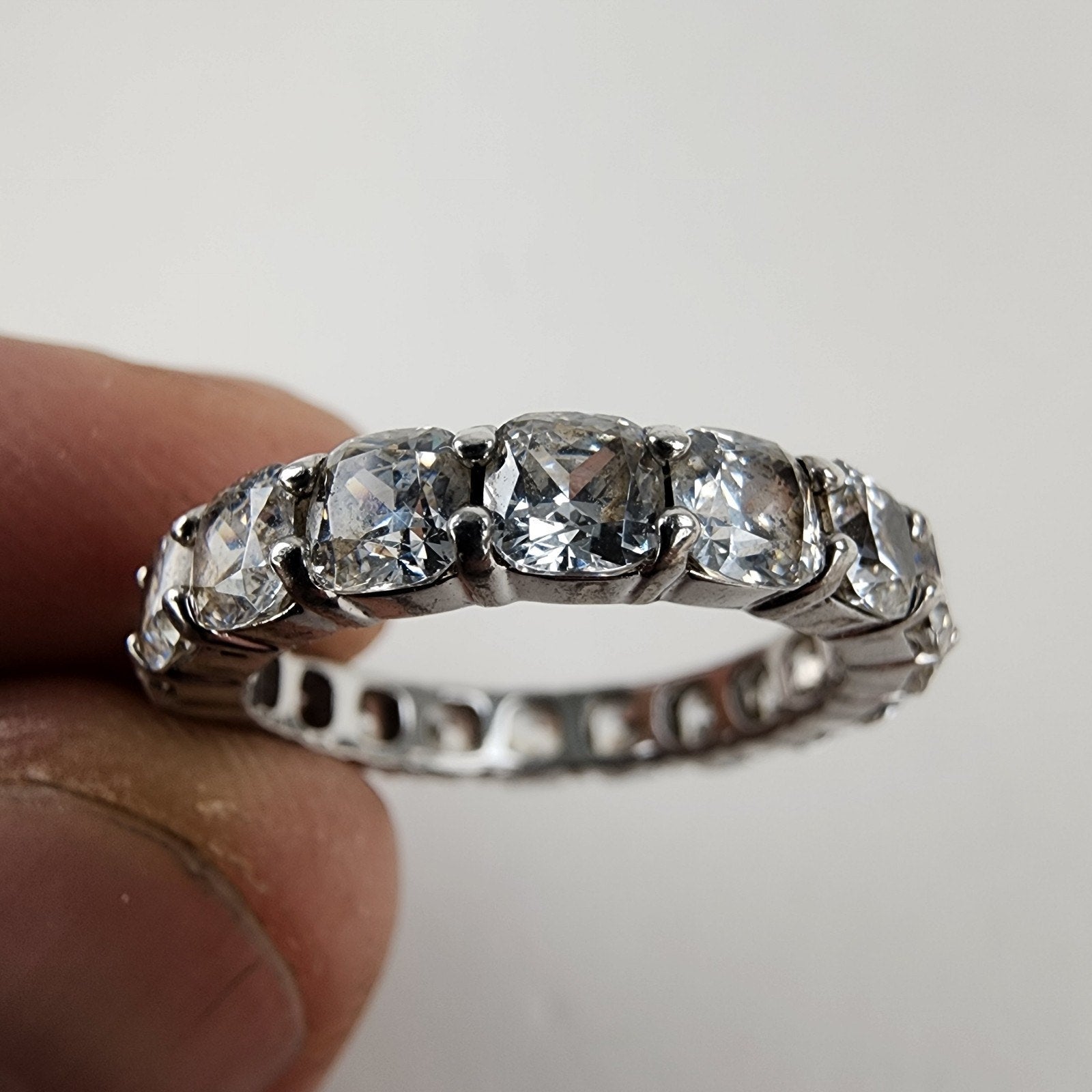 Platinum Over Sterling Silver 925 Clear Stone Eternity Band Ring Size 9