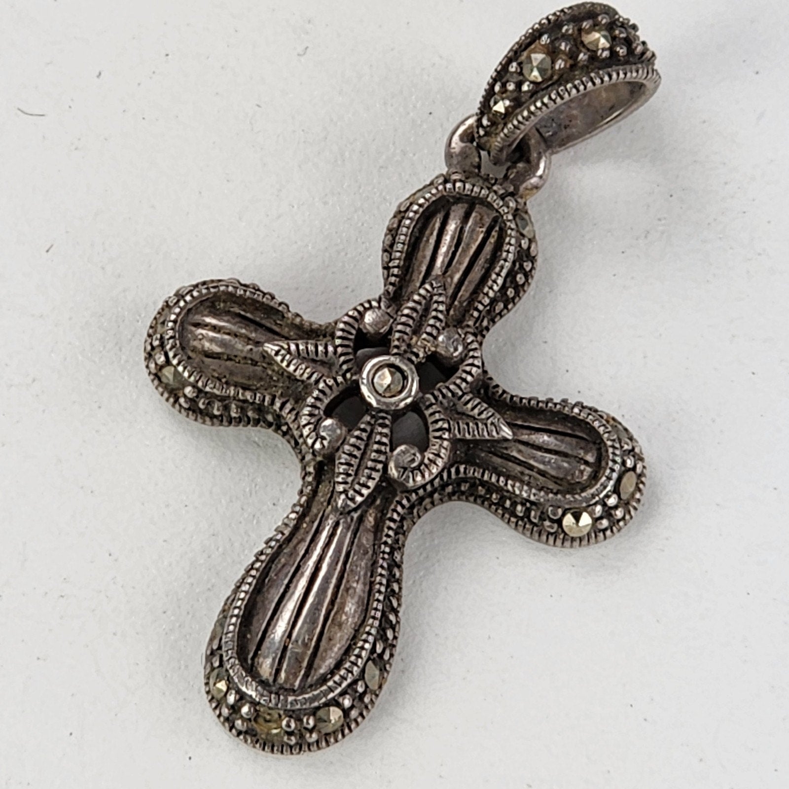 Marcasite Cross Pendant Sterling Silver 925 Vintage