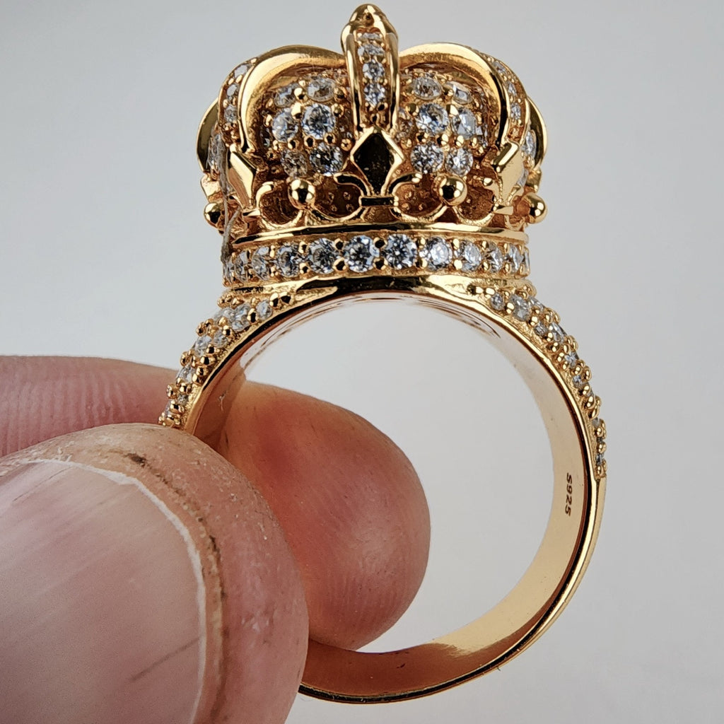 Moissanite Crown Sterling Silver 925 Ring Size 12 Gold Finish New 20g Iced Out