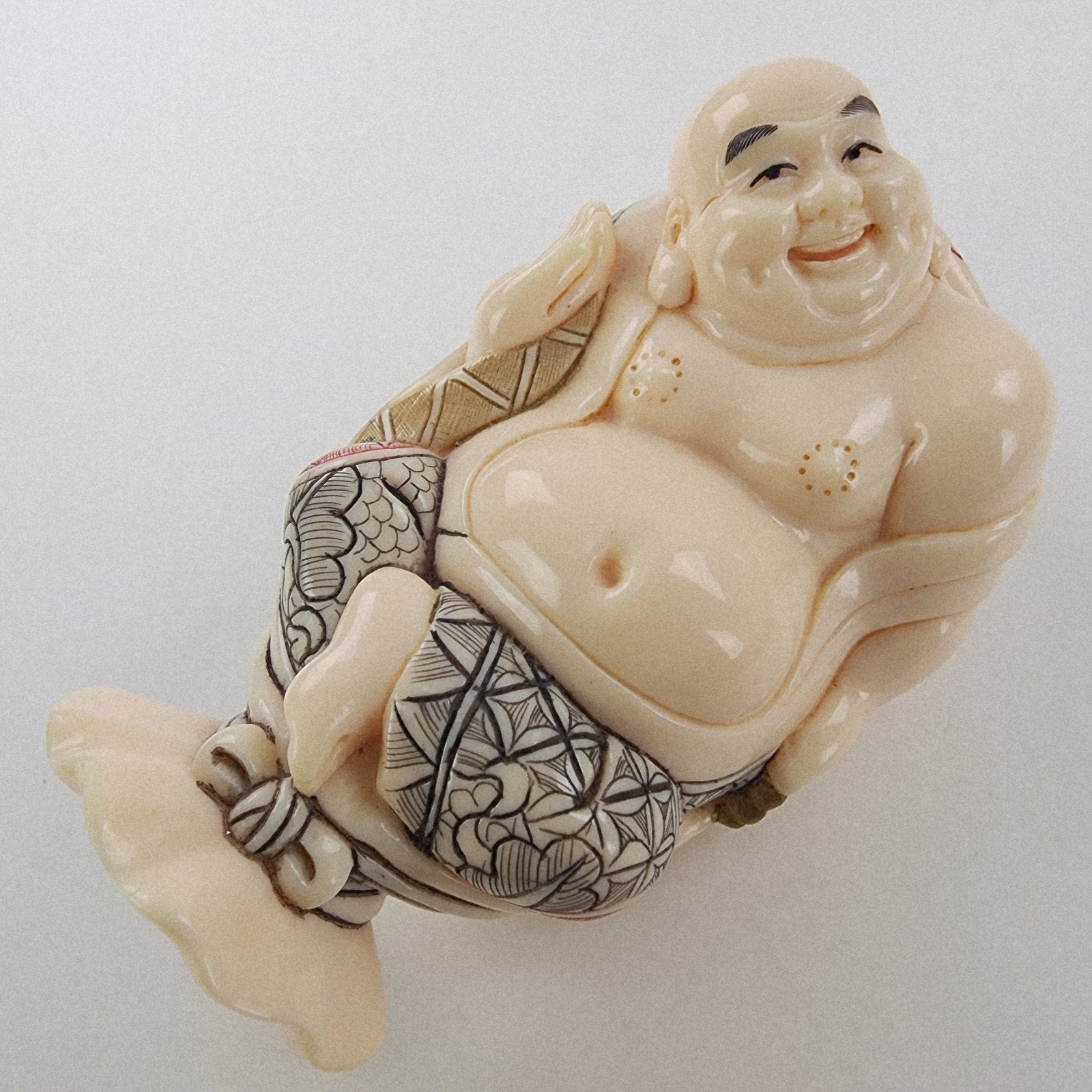 Chinese Happy Smiling Buddha in Shell Resin Decorated Figure Vintage