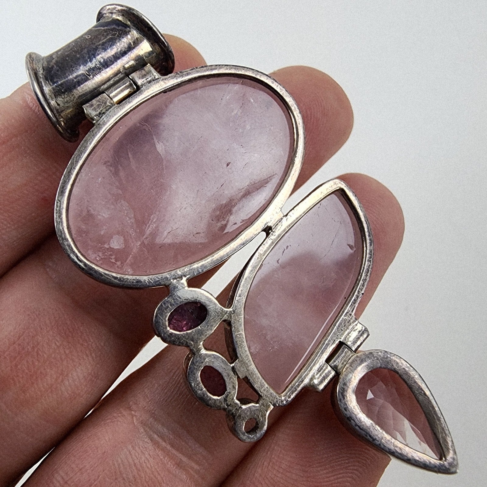Amethyst & Rose Quartz Boho Sterling Silver 925 Pendant Vintage