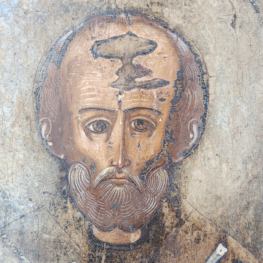 19th C Russian Icon of St Nicholas the Wonderworker Hand Painted Travel Size