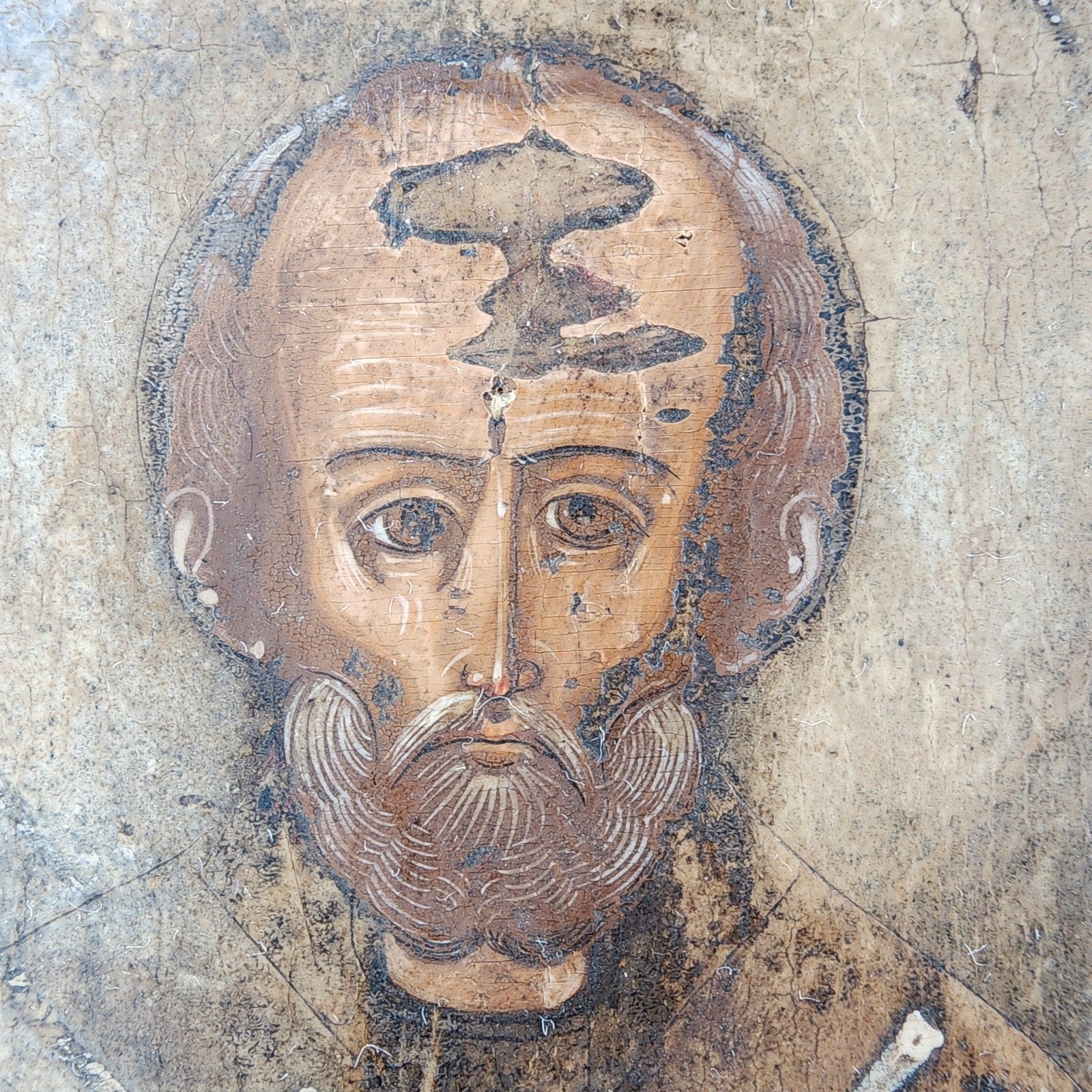 19th C Russian Icon of St Nicholas the Wonderworker Hand Painted Travel Size