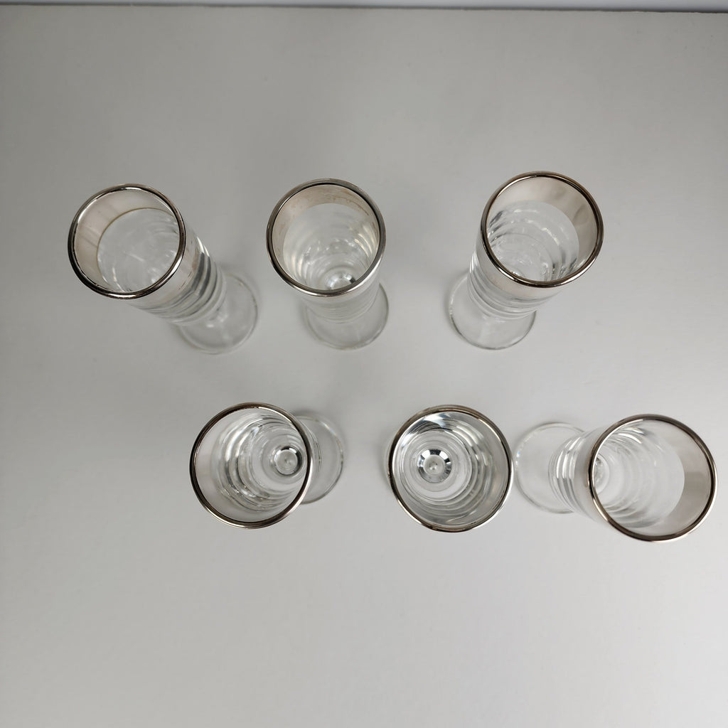 Silver Rimmed Stemmed Cordial Glasses Set of 6
