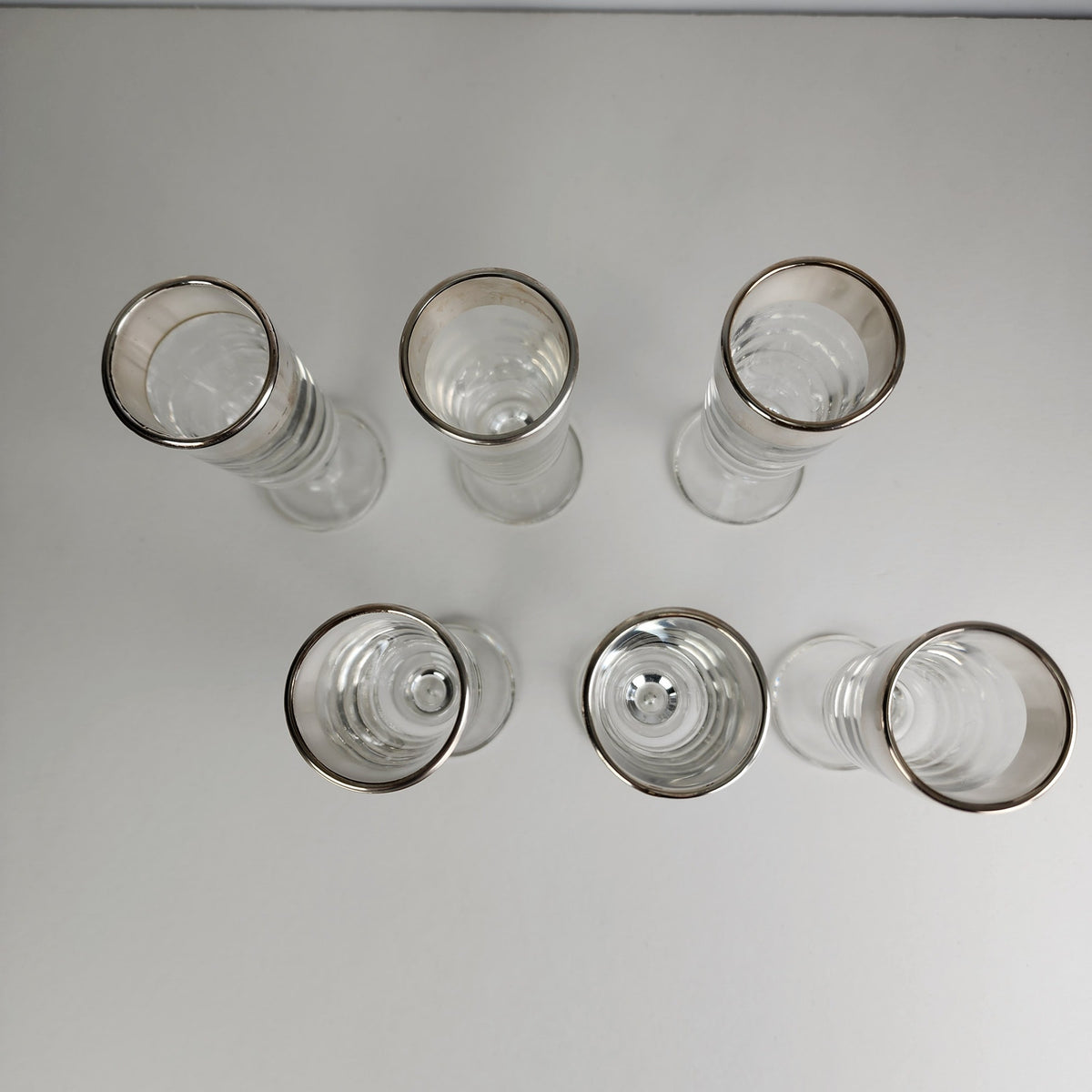 Silver Rimmed Stemmed Cordial Glasses Set of 6