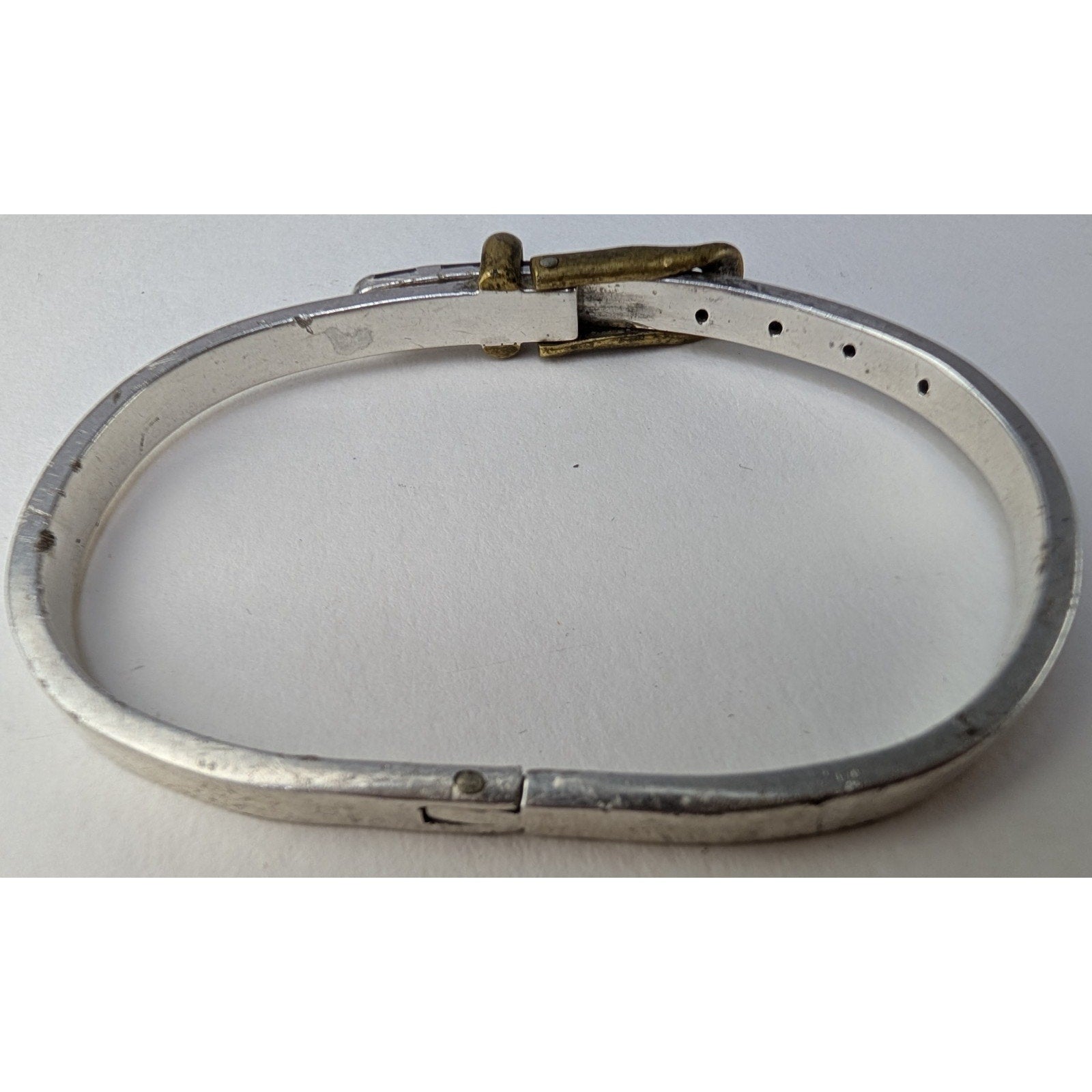Taxco Black Onyx Belt Buckle Style Sterling Silver 925 Hinged Bracelet Brass