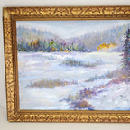 Impressionist Winter Landscape Scene Acrylic on Panel in Gilded Frame Unsigned