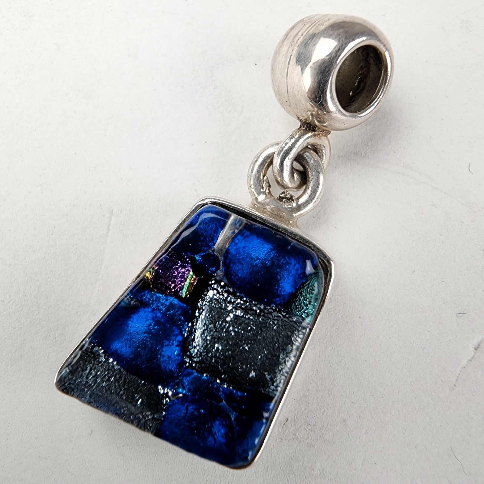 Blue Dichroic Glass Sterling Silver 925 Pendant Vintage