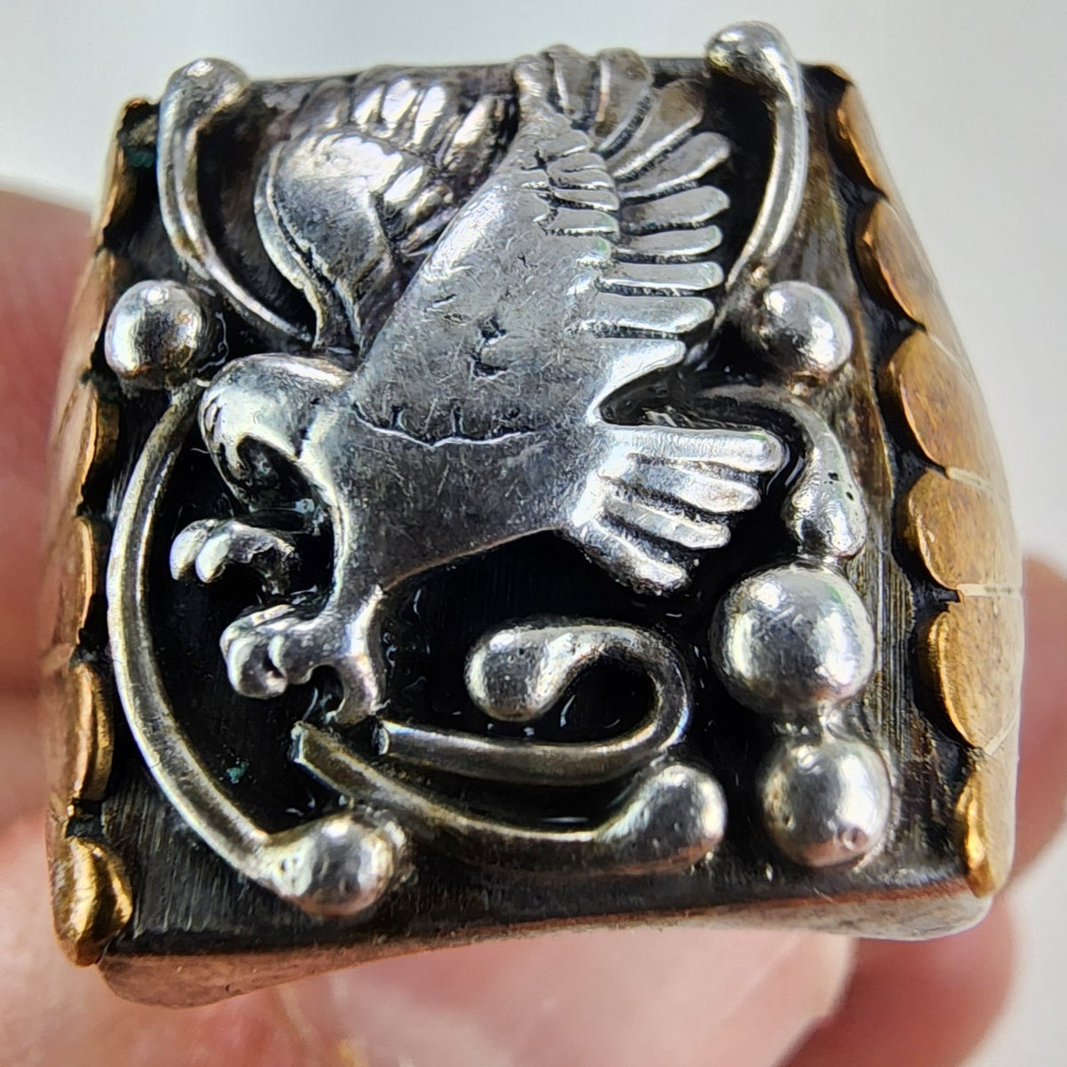 Black Hills Gold Eagle Mens Ring Size 11 Sterling Silver 925 & Brass Vintage