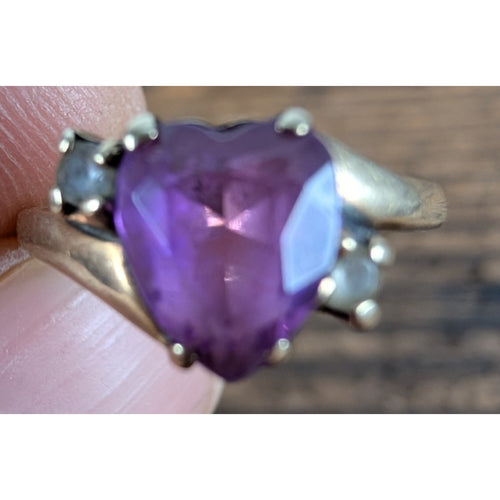 10K Yellow Gold Purple Sapphinre & White Spinel Ring Size 6 Weight 1.77g