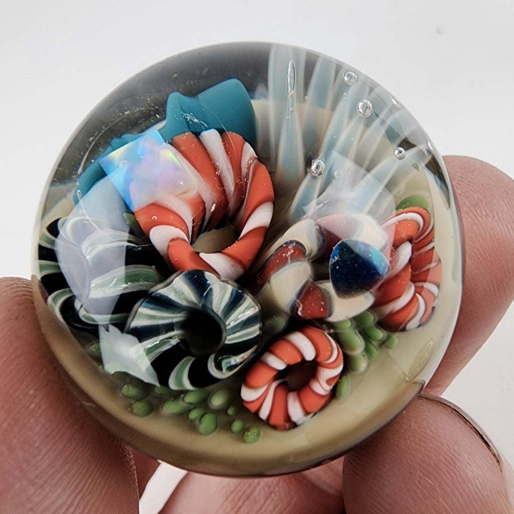 Keys Glass 32mm Coral Reef Marble with Opal Accents Signed 2014 Boro