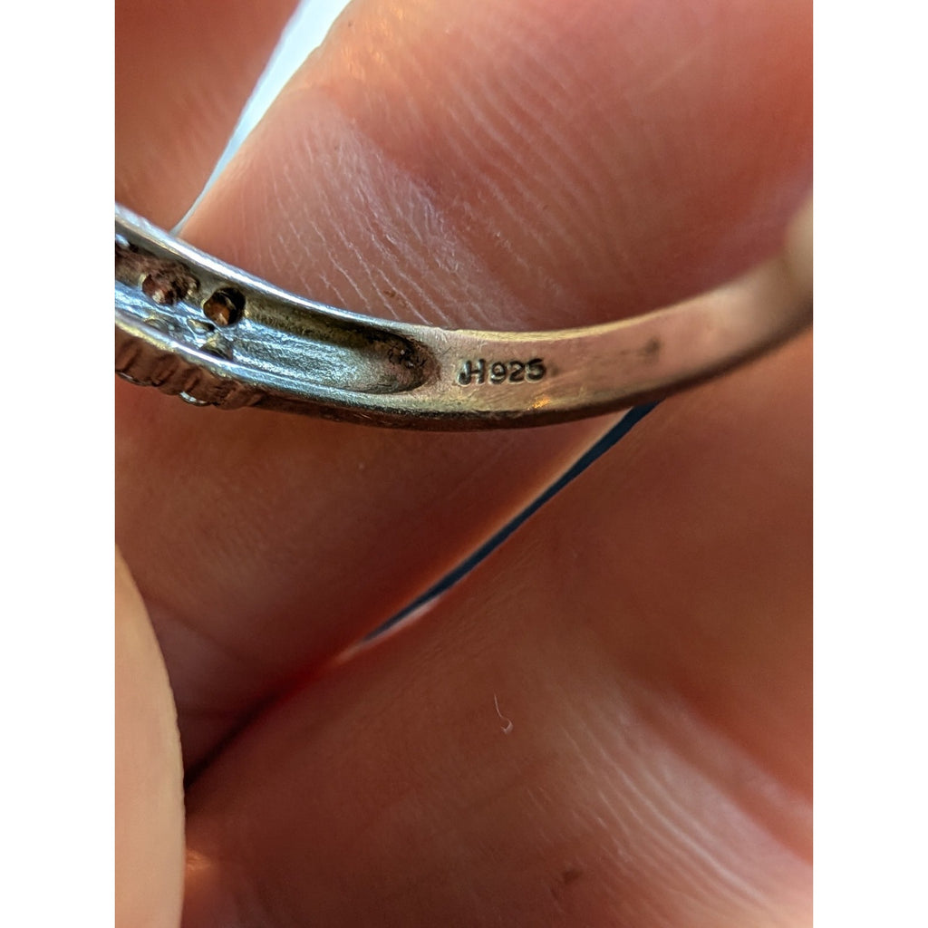 Vintage Double Row CZ Sterling Silver 925 Ring - Size 8 3/4
