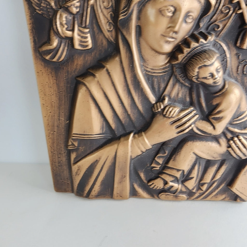 Gold Ceramic Madonna and Child Hodegetria Greek Icon 7" x 9"
