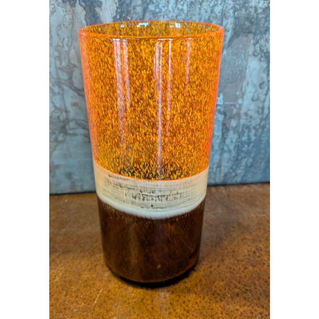 Midcentury MCM TriColor 12" Vase Orange, Beige, Brown Handblown Glass