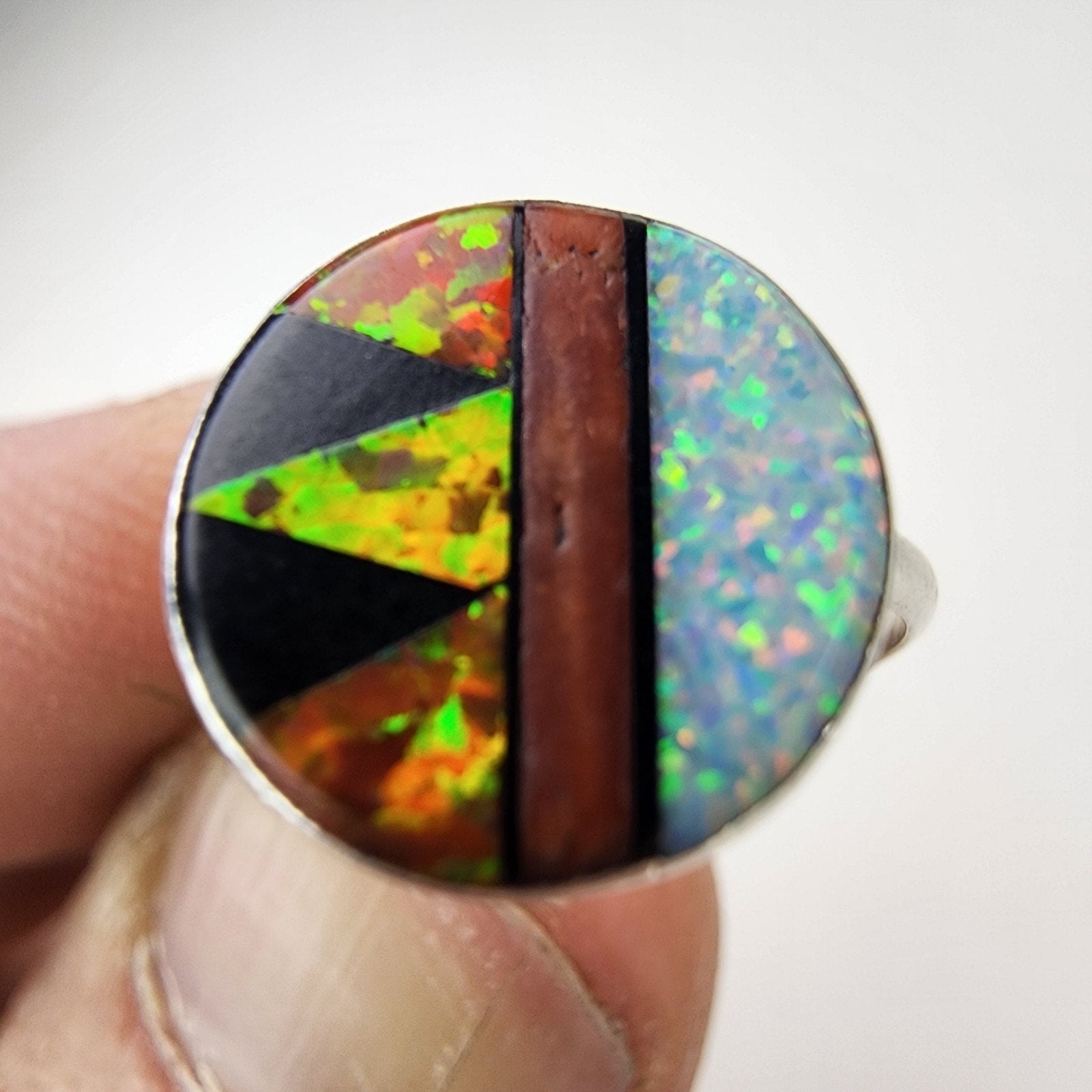 Opal Inlay Southwestern Ring Size 5 Sterling Silver 925 Black Onyx Vintage