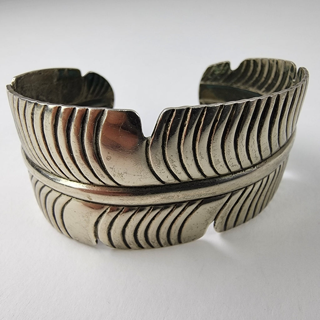 7 1/2" Feather Silver Plated Cuff Bracelet Vintage