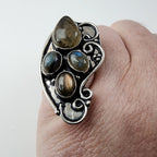 Rainbow Moonstone Shield Ring Size 7 Sterling Silver 925 Vintage