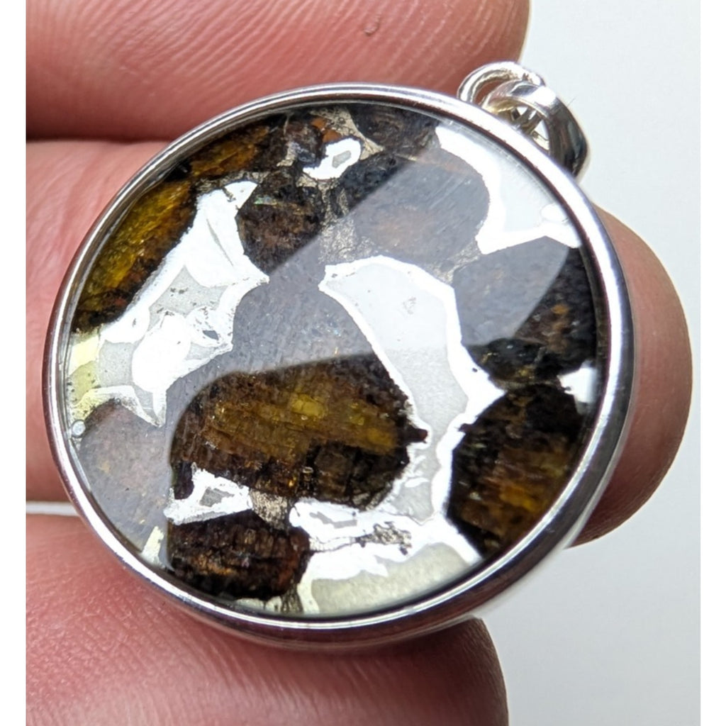 Brenham Pallasite Meteorite Sterling Silver 925 Pendant