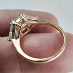 Three Stone Trillion & Princess Cut Ring Size 6 w Gold over Sterling Silver 925