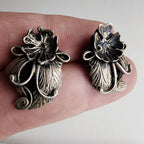Native Scrolling Flower Stud Earrings in Sterling Silver 925