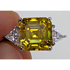 5ct Yellow Moissanite Sterling Silver 925 Cocktail Ring Size 8 Asscher Cut