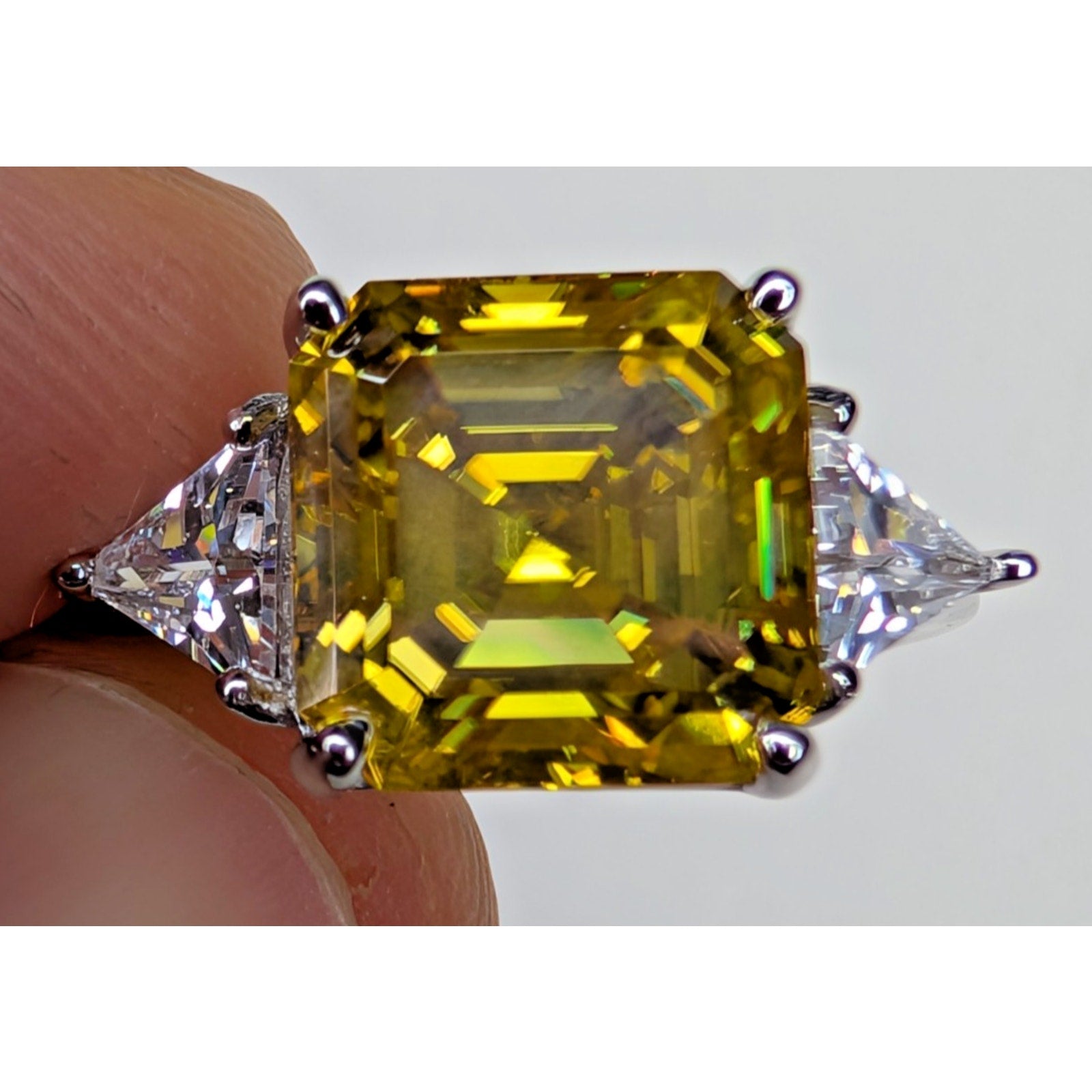 5ct Yellow Moissanite Sterling Silver 925 Cocktail Ring Size 8 Asscher Cut