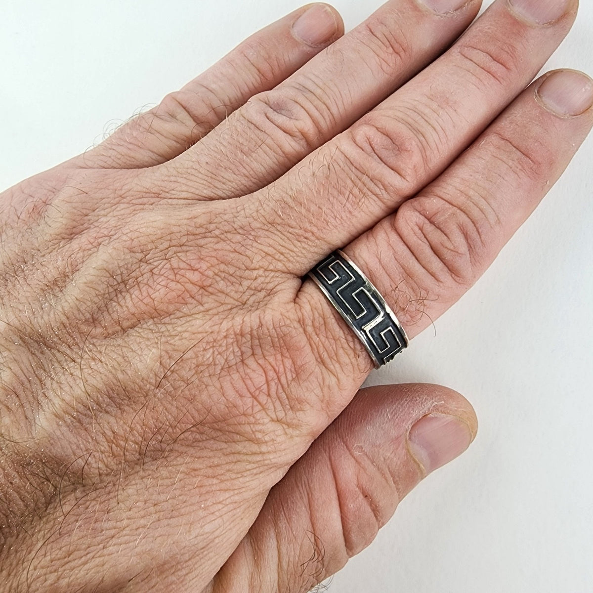 Greek Key Pattern Band Ring Size 14 1/2 Sterling Silver 925 Vintage