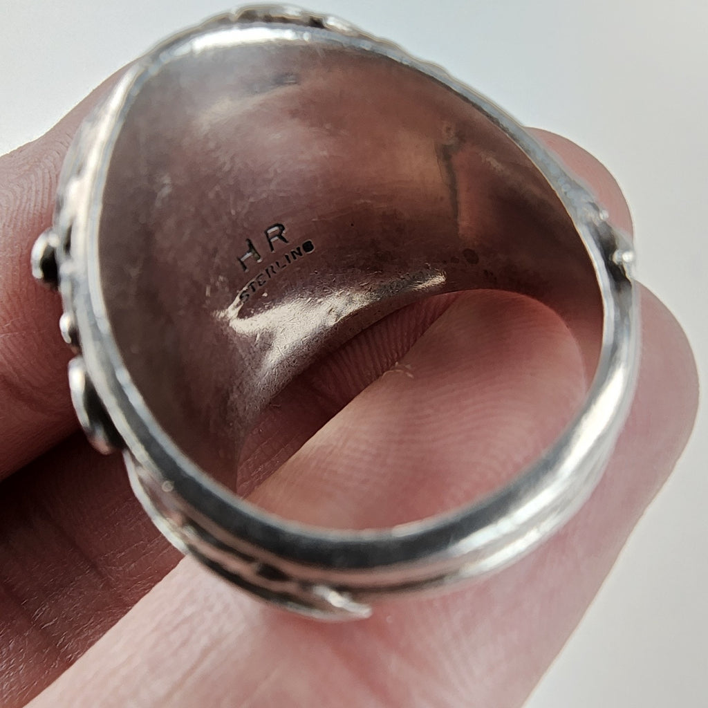 Native Turquoise Ring Size 9 Sterling Silver 925 Vintage Signed HR